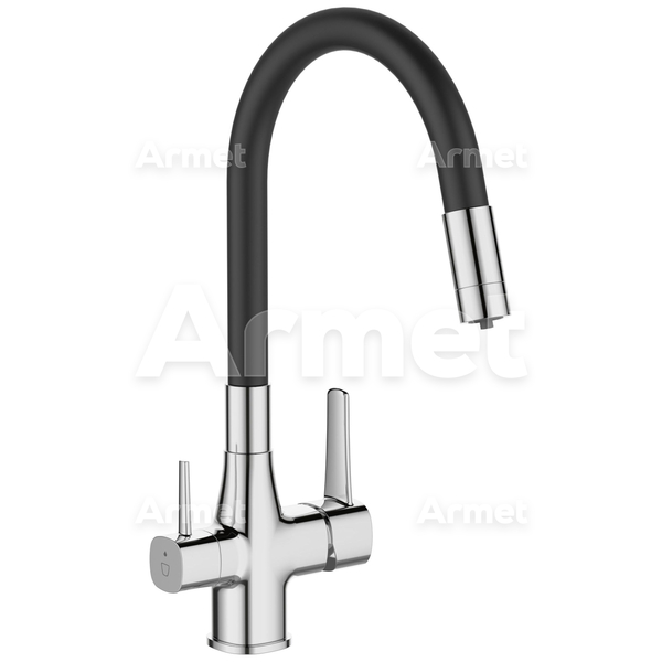 Bateria GLAMOUR zlewozmywakowa stojąca 2-uchwytowa z filtrem chrom / czarny